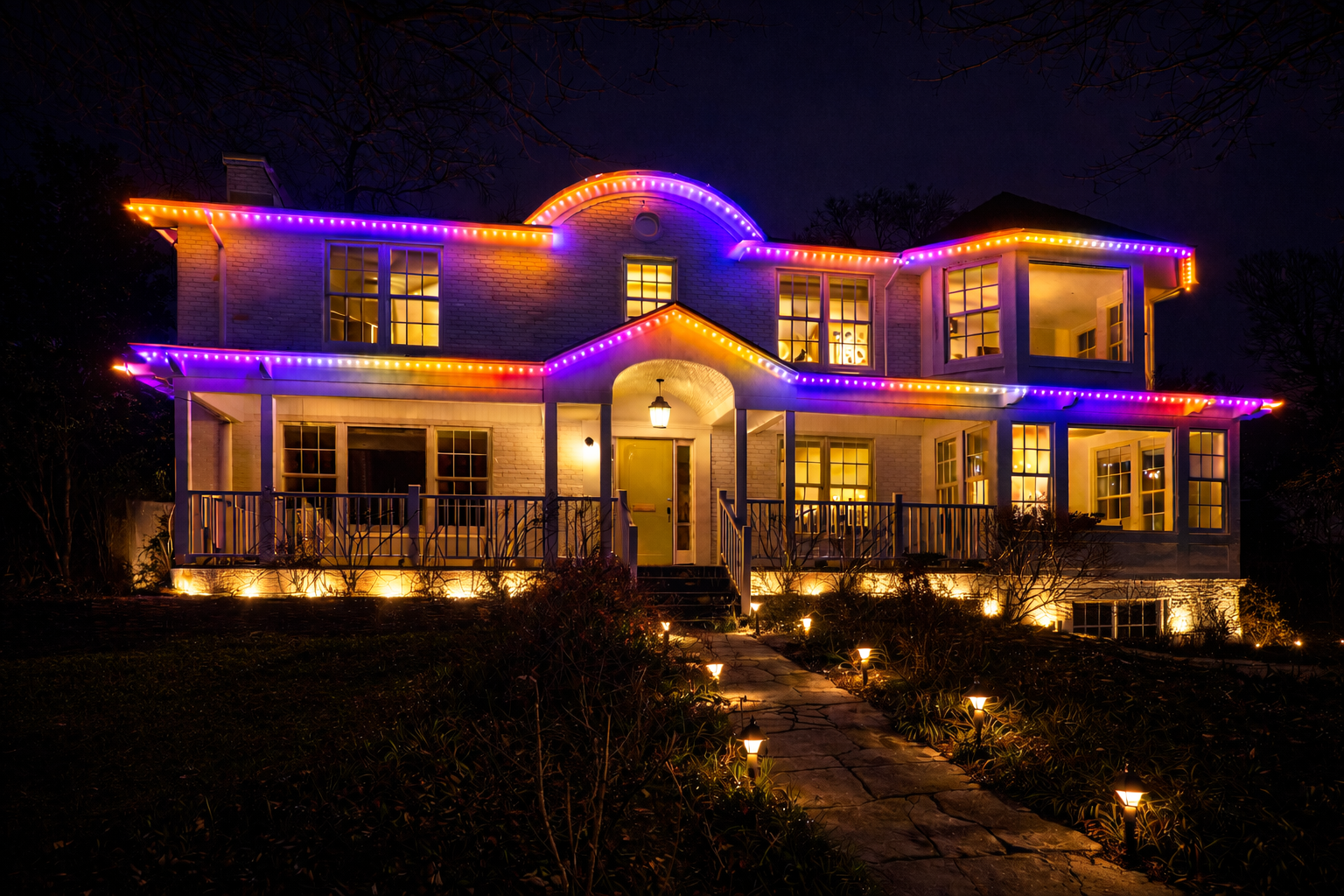 House after permanent lighting installation